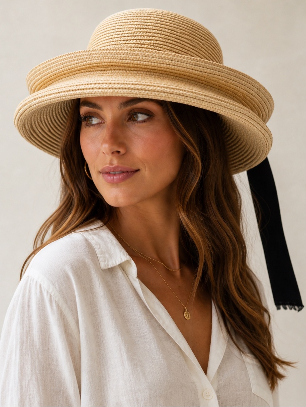 Helen Kaminski Raffia Straw Hat Wide Brim Bow Tie Natural Made Australia